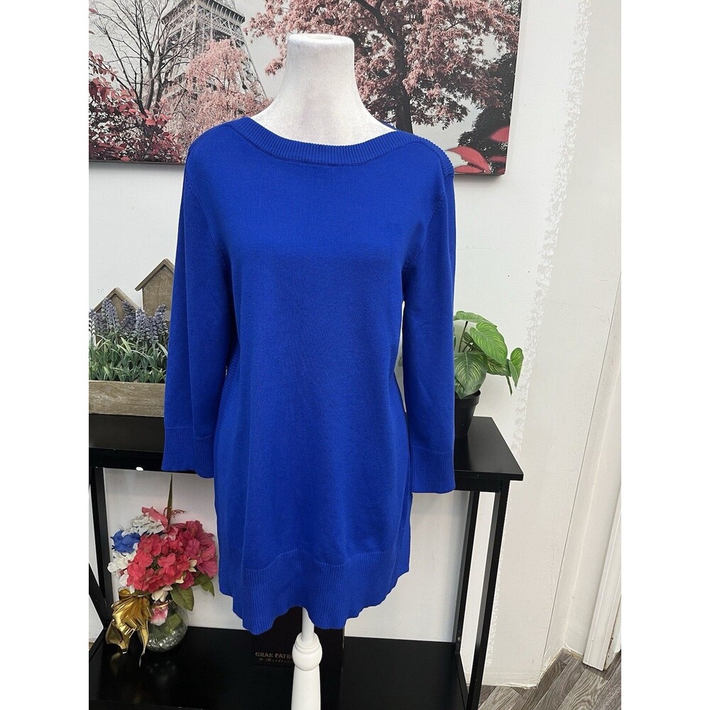 NWT Adrienne Vittadini Royal Blue Tunic Sweater Womens M Long Sleeve Boatneck